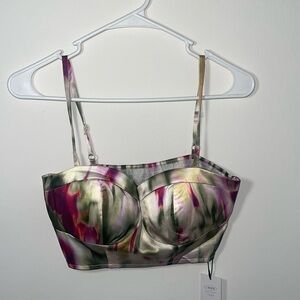 Cider Bustier Crop Top Satin Floral Watercolor Size Small